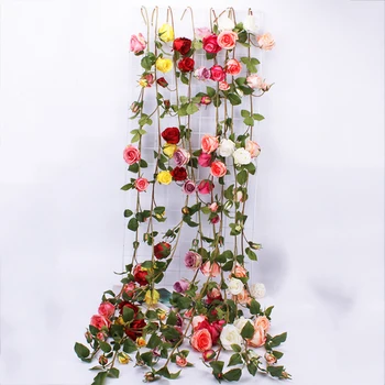 

Artificial Rose Flower Vine Silk Fake Flower String for Home Garden Wall Window Hanging Simulation Plants Wedding Decoration