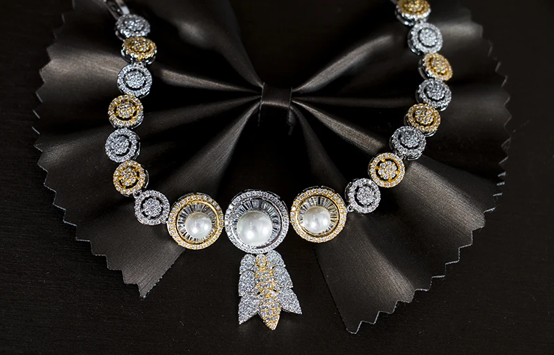 LAN дворца роскошный жемчуг циркон невесты Ювелирные наборы для невесты ожерелье Свадебные кубический цирконий ювелирные наборы четыре шт