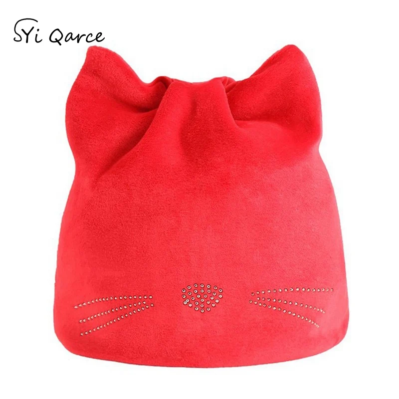 SYi Qarce детская теплая шапка на весну, осень и зиму, Шапка-бини с кошачьими ушками, милая шапка для мальчиков и девочек 0-5 лет, NM380-83 для спорта на открытом воздухе - Цвет: Red