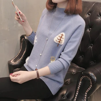 

2018 Autumn Winter Cashmere Sweater Women Knitted Print Sweater Long Sleeve Warm Knit Turtleneck Pullover Women Sweaters LJ0698