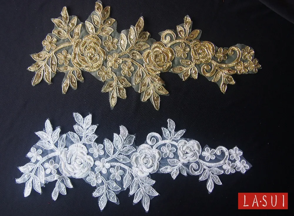 

LASUI Classic popular refinement 3pairs=9pieces 2colors beautiful 3D flowers Hand made beads lcae applique Wedding dress DIY0005