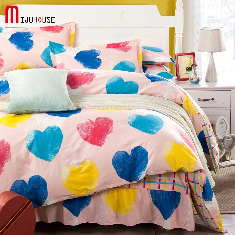 

Cotton Bed Skirt 4pcs Bedding Set Boys and Girls Lovely Cartoon Duvet Cover Set for 1.2m 1.5m 1.8m 2.0m Bed Diagonal Printing