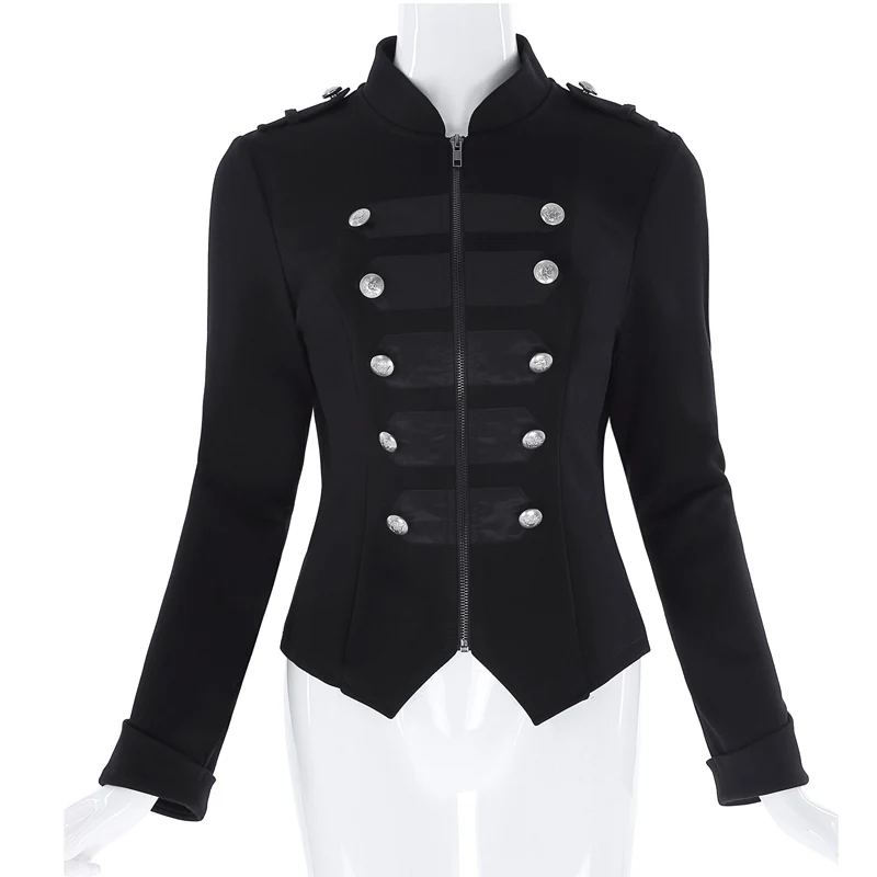 incredible  Gothic Jacket Women Buttons Zipper Front Vintage Tops Long Sleeve Ladies Coats Black
