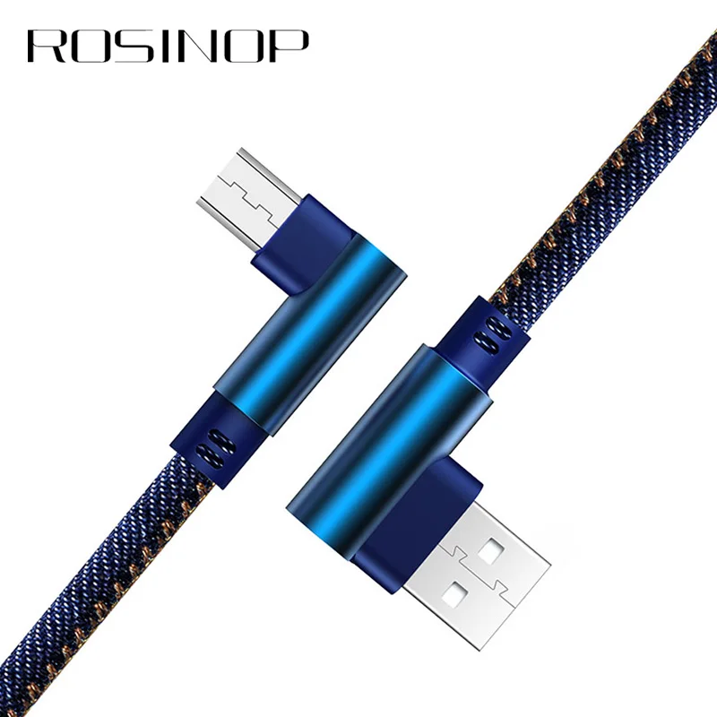 

Rosinop 90 Degree 2.4A Type C Cable For xiaomi Fast Charging Cable For iphone Lightning Denim kabel Micro USB sarj kablosu