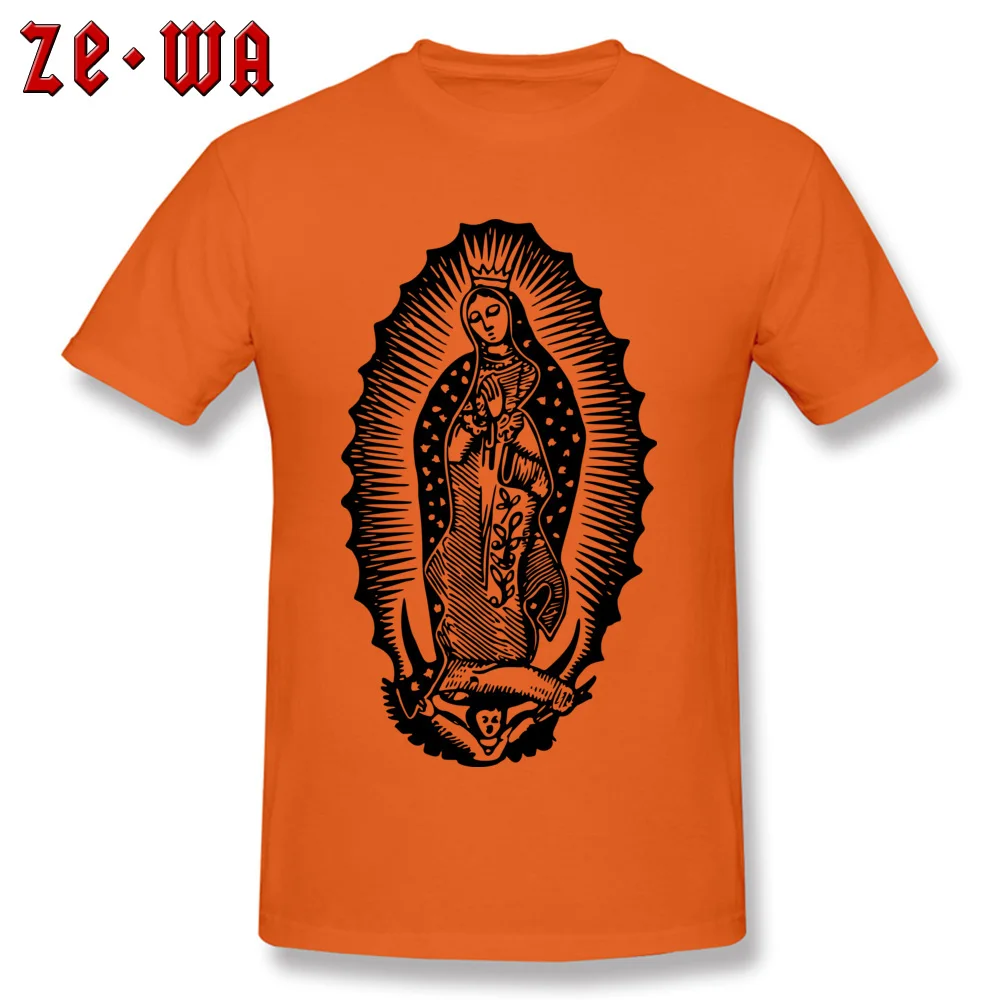 Casual Virgin Of Guadalupe Round Neck Top T-shirts Summer/Autumn Tees Short Sleeve for Men Designer 100% Cotton Design Tshirts Virgin Of Guadalupe orange