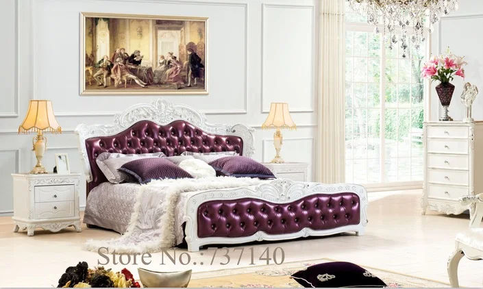 Solid wood and leather bed bedroom furniture baroque bedroom set ... Luxury bedroom furniture