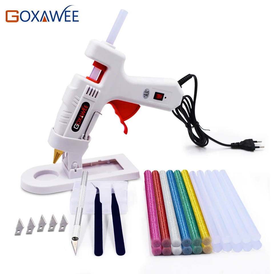 Cena Goxawee 34 sztuk wysokiej temperatury pistolet do klejenia na gorąco z 11mm kleje w sztyfcie przemysłowe Mini naprawy domu narzędzia diy pistolet do kleju zestaw
