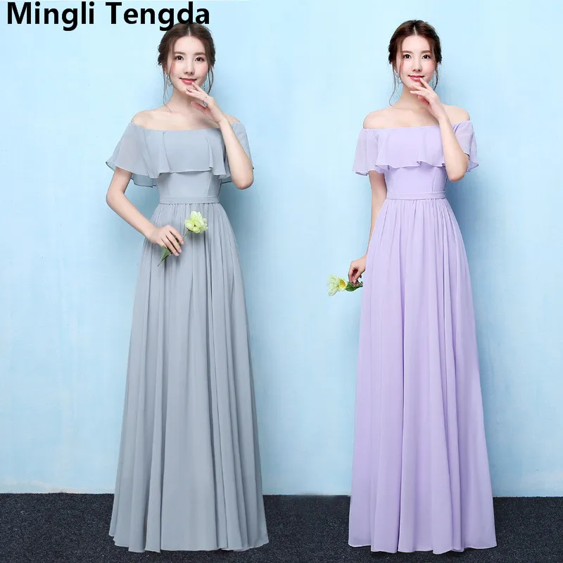

Mingli Tengda Hot Chiffon Boat Neck Bridesmaid Dress Off the Shoulder Long Dresses for Wedding Party vestidos de boda invitados