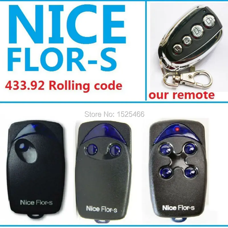 

433.92Mhz Replacement Duplicates Copy rolling code Remote control Only_for Nice Flor-s Nice-one Flor-m FLO1R-S FLO2R-S FLO4R-S