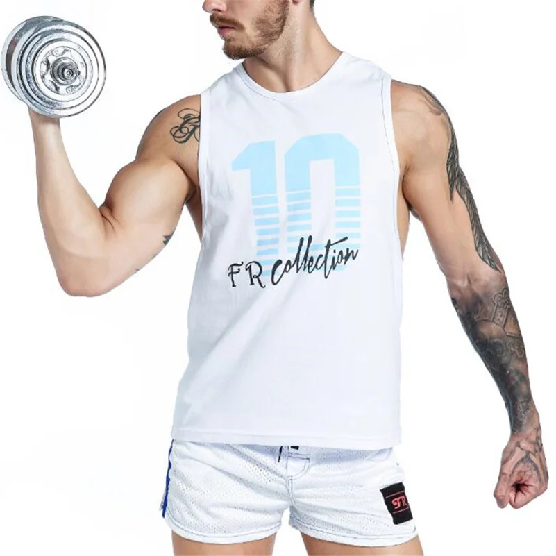 Sleeveless Letter Print Men Tank Tops Plus Size Fitness Breathabl Loose