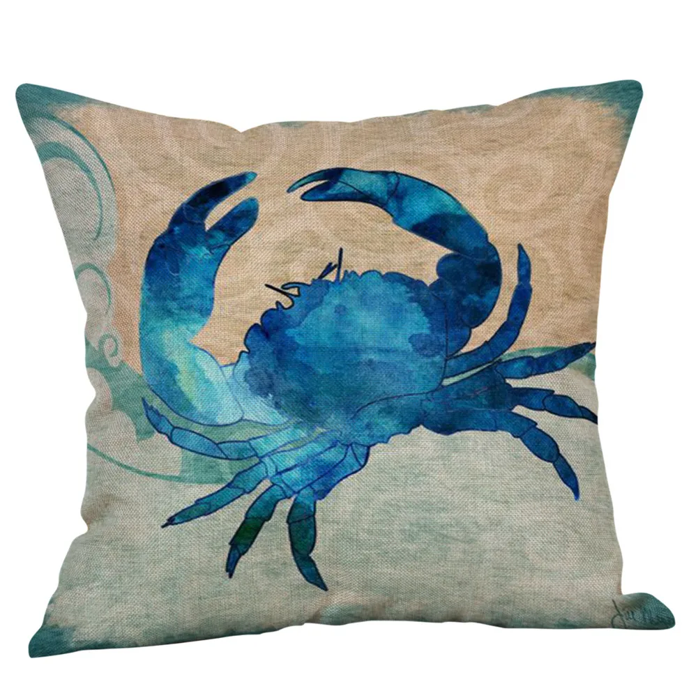 

Newest Creative Ocean Beach Sea Cotton Linen Pillow Case Sofa Throw Square Cushion Cover Home Decor Cartoon printed pillowcase