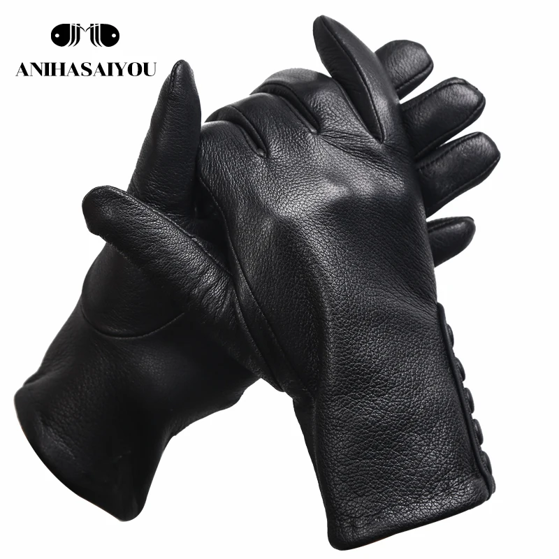 Высококачественные женские перчатки из натуральной кожи, теплые женские кожаные перчатки, женские зимние варежки из натуральной кожи с боковой пряжкой-2207