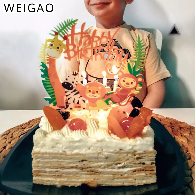 

WEIGAO Animal cake Toppers Unicorn/Jungle Themed Cupake Topper for Happy Birthday Baby Shower Wild One Boy Party Decoration