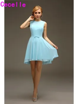 

Short High Low Light Blue Bridesmaids Dresses Chiffon Sexy Open Back Beach Informal Summer Casual Wedding Bridesmaid Robe Custom