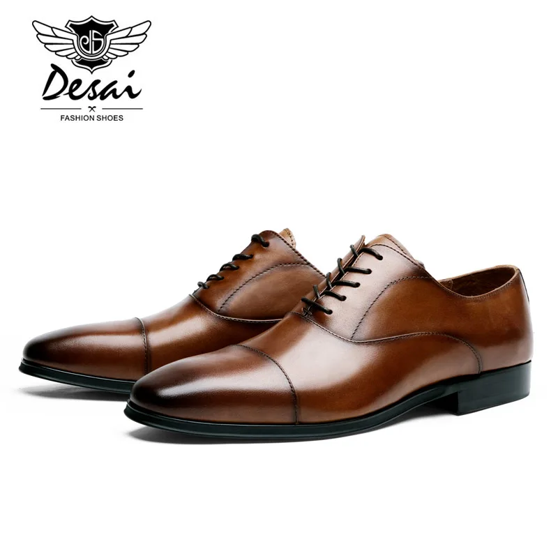DESAI Brand Luxury Genuine Leather Men's Formal Shoes Pointed Toe Top Quality Cow Leather Oxfords Men Business Dress Shoes