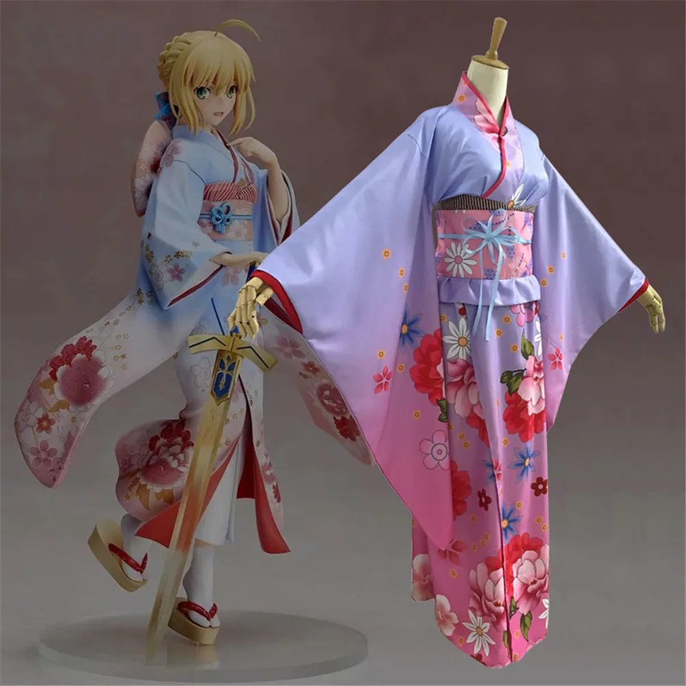 Косплей Аниме Fate/stay night Altria Pendragon японские кимоно костюмы Сэйбер вишня халат для