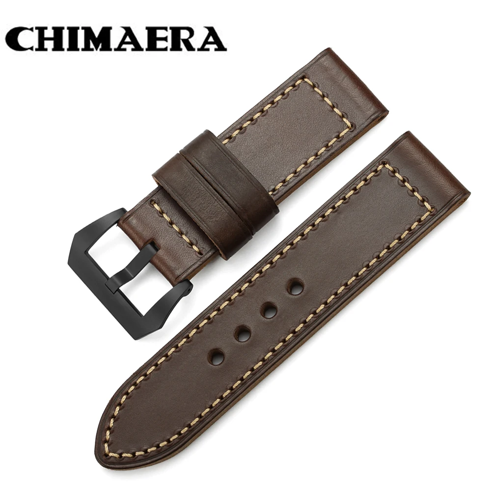 

CHIMAERA Vintage Thick Genuine Leather Strap Steel Tang Buckle Bracelet Men's Belt Watch Band for 26mm Panerai Radiomir