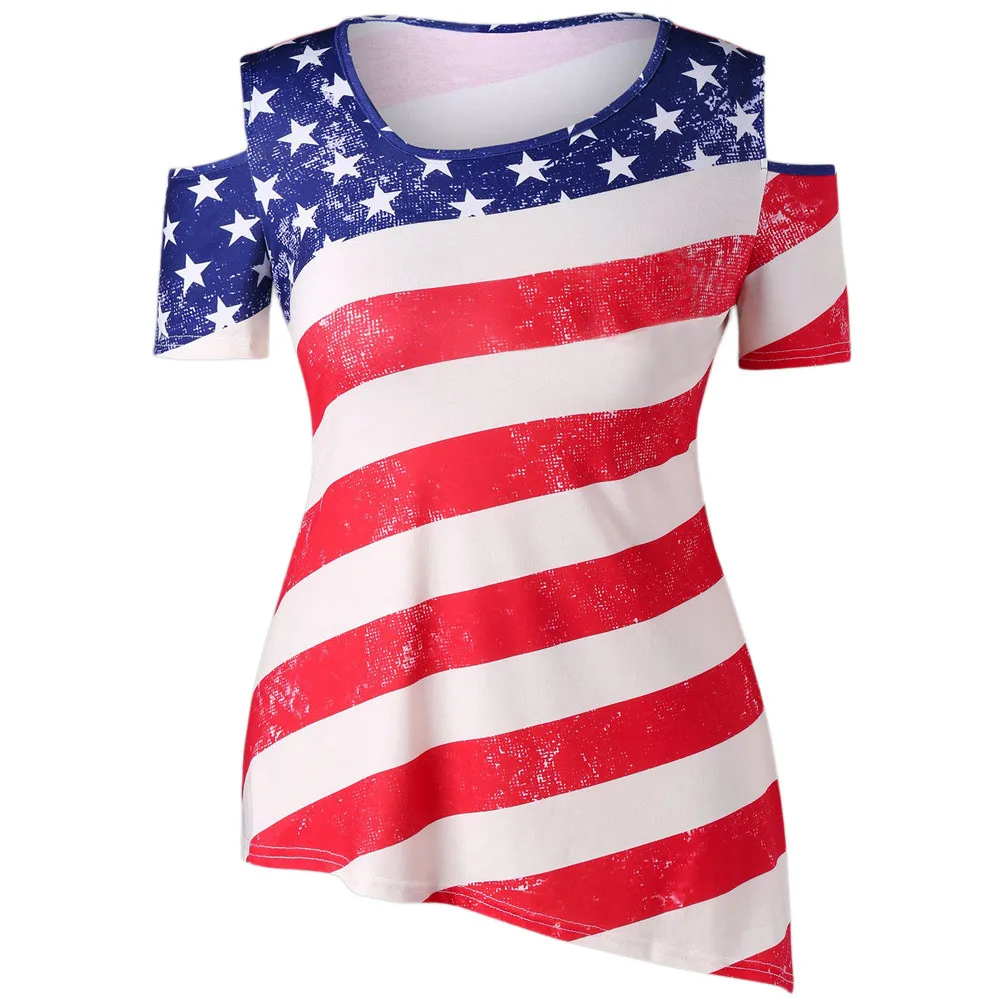 Womail New Female Red Shirt Women Sexy Cold Shoulder O Neck Patriotic ...