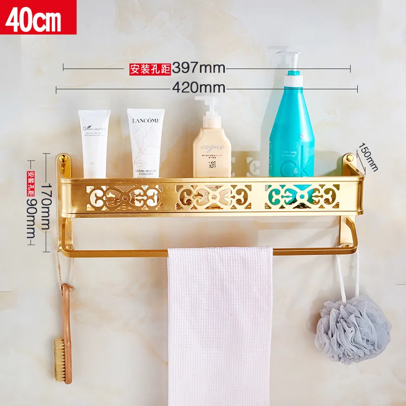 

Bathroom storage basket space aluminum bathroom single layer, double racks European carved gold or silver towel rack pendant