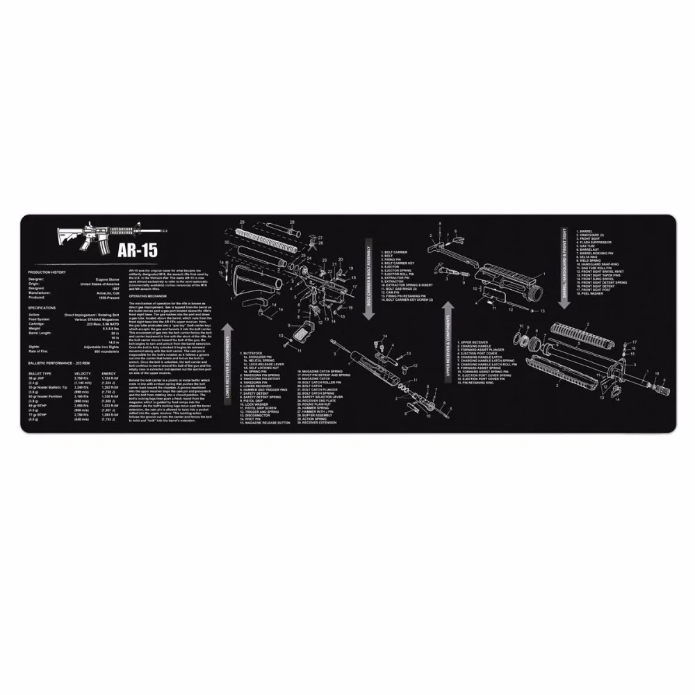 AR-15 AK47 870 резиновый коврик для чистки ружья 3" x 12" водонепроницаемый нескользящий чистящий коврик с деталями схема инструкция оружейный коврик