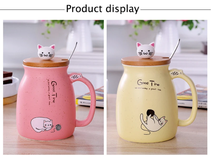 Креативная кружка термостойкая мультяшная с крышкой ложка чашка котенок кофе керамические кружки детская чашка офис милый кот посуда для напитков подарок