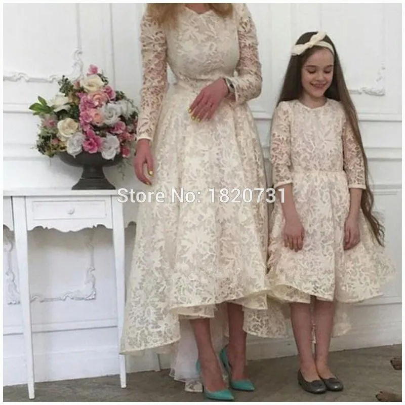 Elegant-Jade-Green-Lace-Evening-Dresses-Long-Sleeves-High-Low-Mother-and-Daughter-Matching-Party-Gown (1)