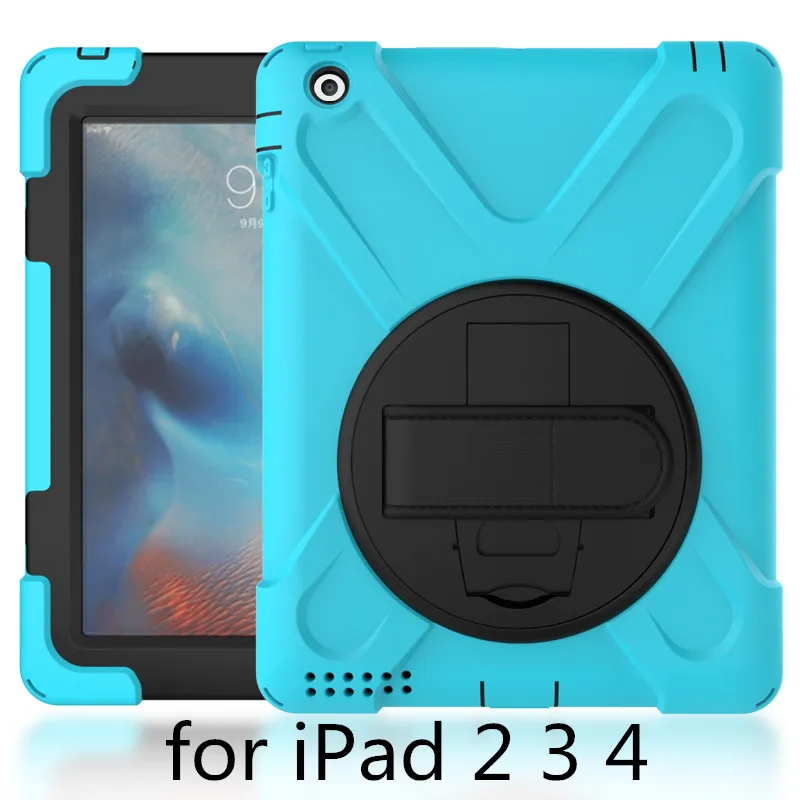 Чехол для Apple ipad 2 3 4, ZAIWJ Safe Kids Armor At Мягкий противоударный силиконовый+ жесткий чехол для ipad 4/3/2 - Цвет: Light blue-Hai D-234