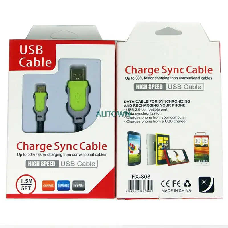 Free Shipping 100Pcs/Lot 30% Faster Speed 1.5M/5FT Steel Mesh Charge Data Sync USB Cable Micro USB For Samsung For HTC