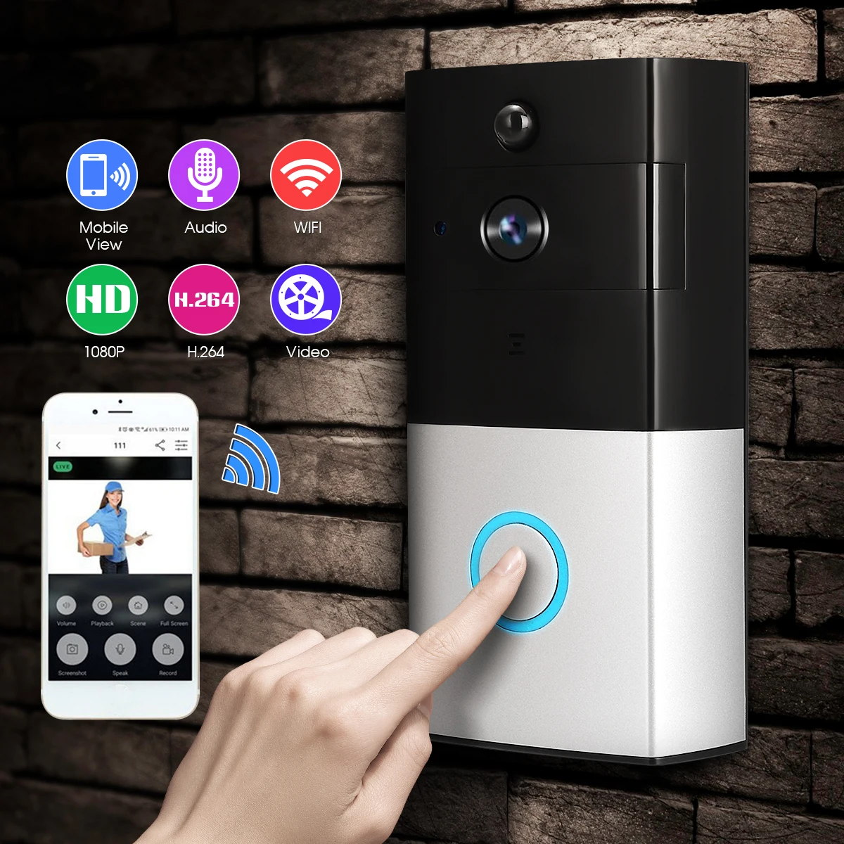 

720P HD WiFi Video Doorbell Wireless Door Bell Camera PIR Motion Detection 166 Support Night Vision Waterproof Led Communication