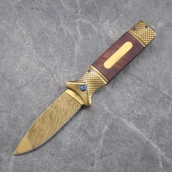 8.2'' Tactical folding knife wood handle steel blade camping survival pocket practical portable knives outdoor hunting tools EDC 5