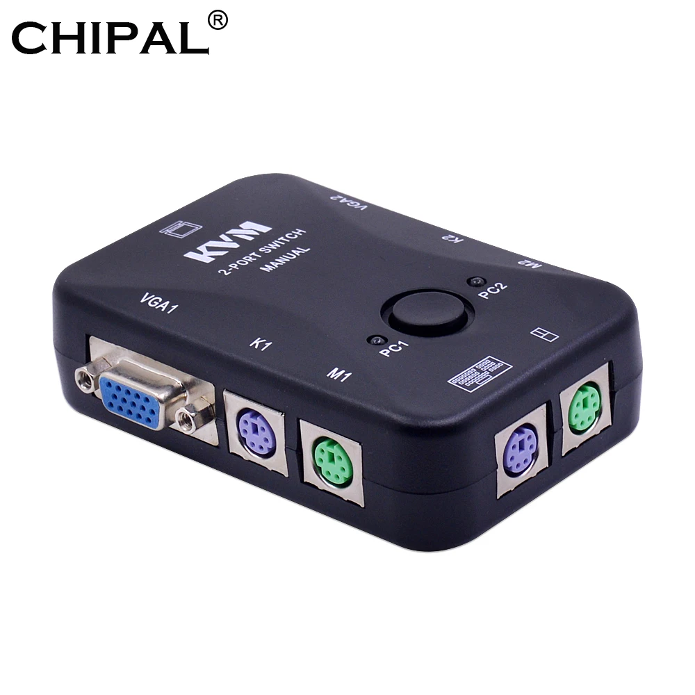 

CHIPAL New PS/2 KVM Switch Switcher 2 Port VGA SVGA Switch Splitter Box Controller 1920*1440 for Mouse Keyboard Monitor Adapter