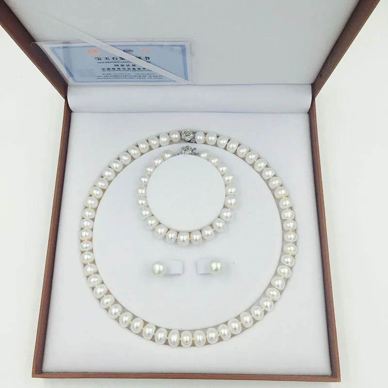 Комплект из колье серёг и браслета 18 дюймов 9 11 мм|jewelry sets|pearl jewelryset jewelry |