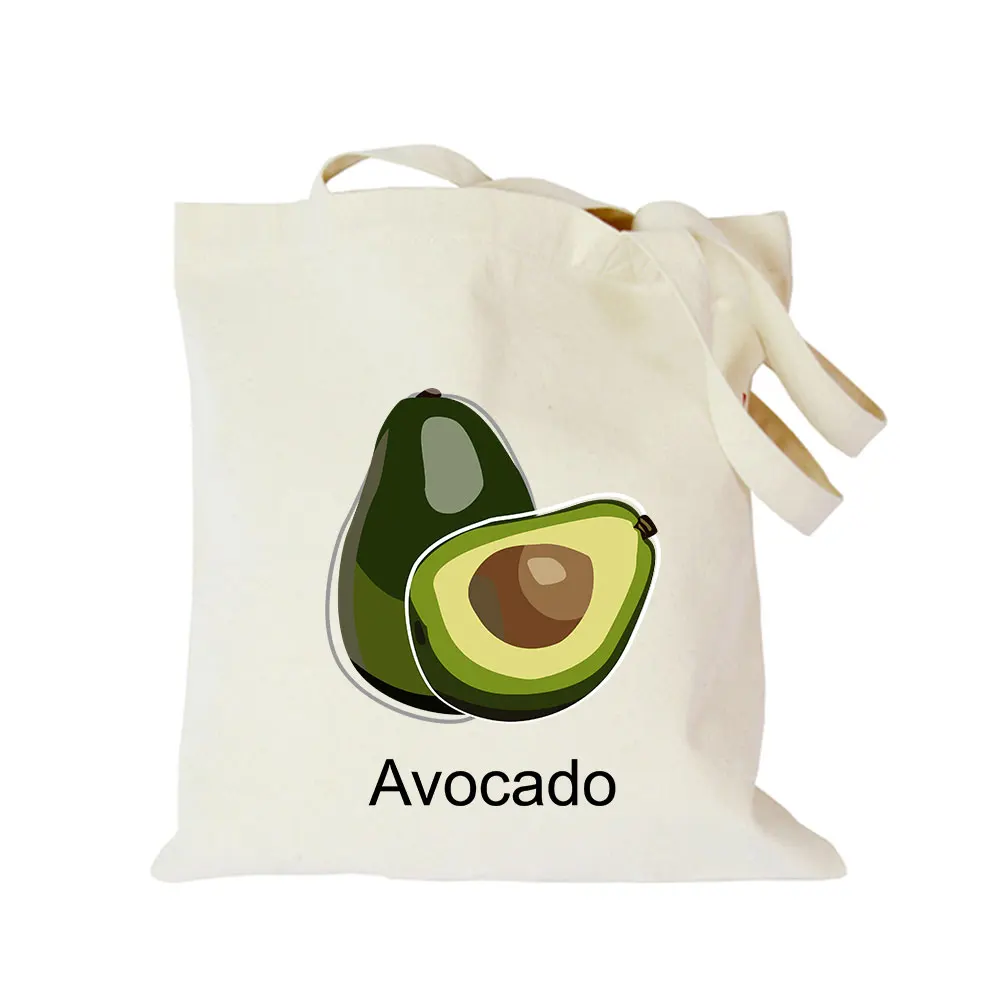 

Origina avocado printed shoulder bag for women customized eco canvas tote bag big shopping handbag foldable advertising cute bag