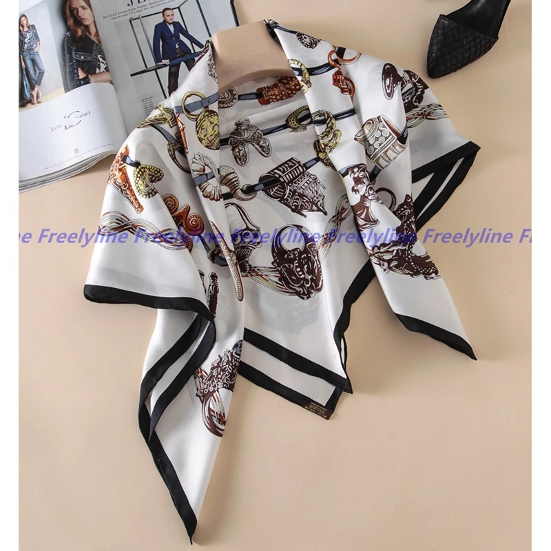 

100% Silk Twill Scarf Bandana Hijab Rings Printed Square Silk Scarf Women 90 Female Quality Silk Scarves & Wraps Shawl Hand Roll