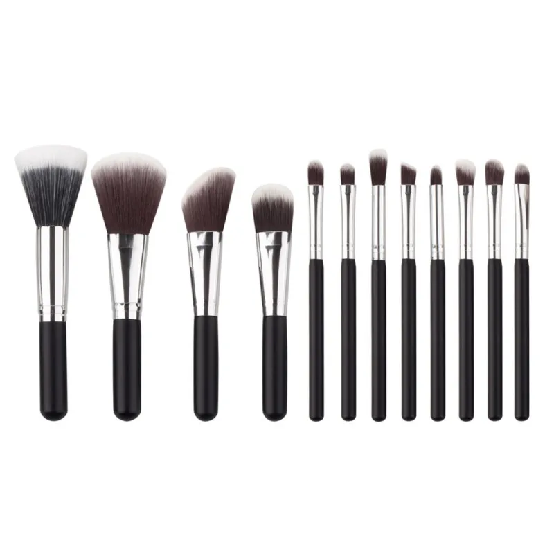 

Cosmetic Makeup 12Pcs Wooden Handle Brush Set Foundation Blush Soft Brushes Kit