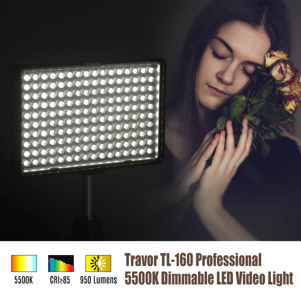 Travor TL-160 фотография заполняющий свет затемнения светодиодный видео свет 950 люмен CRI 85+ w/2 цвета фильтры для Canon Nikon sony DSLR