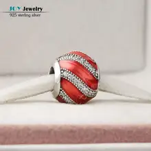 2016 Regalo de Navidad 925 Plata Esterlina Rojo Adorno Granos de Los Encantos Con Cinta CZ Para Las Mujeres Pulsera de La Joyería de Invierno Nueva
