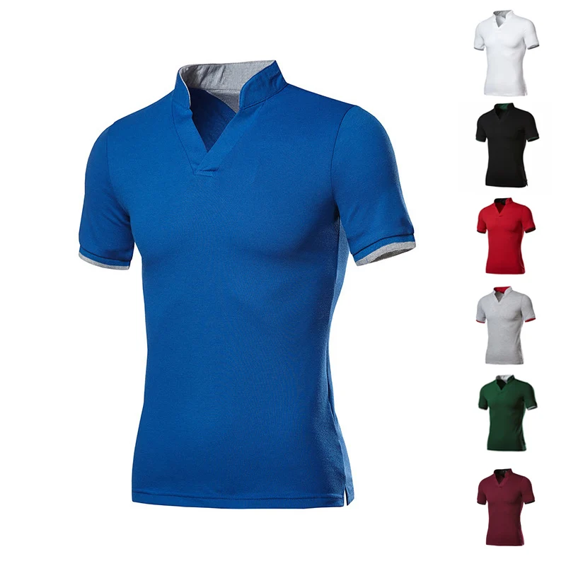 

Men Solid V-Neck T-shirt Summer Short Sleeve Casual Slim Fit Stand Collar Tee Tops Plus Size 5XL NYZ Shop
