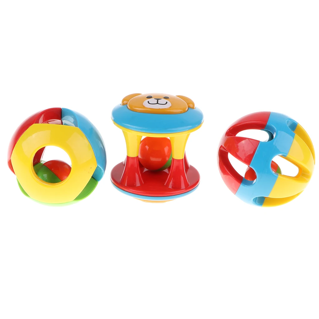 Baby Infant Plastic Ball Rattles Rolling Rattles Shaker Grab Developmental Baby Toy - Pack of 3