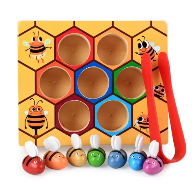 Jouets éducatifs en bois inclinés enfants Montessori éducation précoce ruche jeu enfance couleur pince Cognitive petit abeille jouet