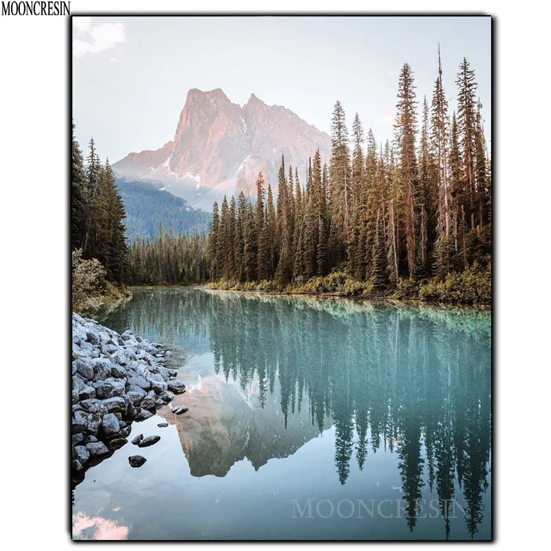 

Diy Diamond Painting Cross Stitch Forest & Lake Water Needlework Diamond Embroidery Full Round Mosaic Decoration Resin Stickers