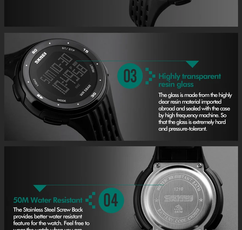 SKMEI 1219 Men Digital Watch LED Display Waterproof Male Wristwatches Chronograph Calendar Alarm Sport Watches Relogio Masculino