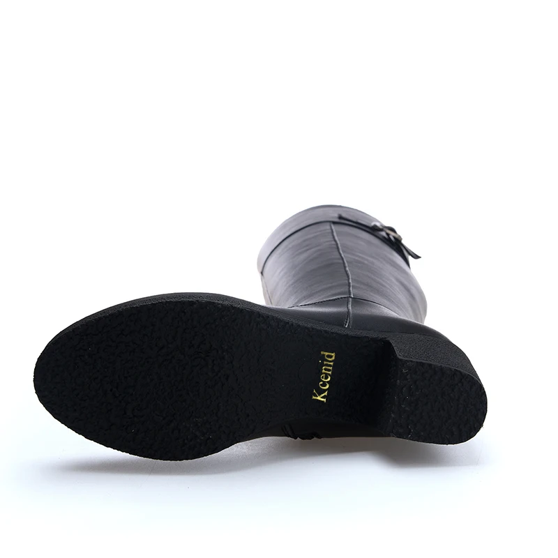 D'hiver Chaussures Noir Boucle Genou Mode Chunky Hiver Kcenid Qualité Talons Véritable Haute En Cuisse Femme Bottes Cuir IqqTO
