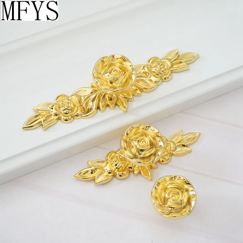 

Knob Rose Knobs Flower Dresser Knob Pulls Drawer Handles gold Kitchen Cabinet Door Handle Vintage Furniture Hardware Decorative