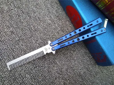 ZQXYSJ бабочка в нож складной практика расческа балисонг тренажер из нержавеющей стали не заточенный тренировочный инструмент флейл Открытый Кемпинг - Цвет: Blue Comb