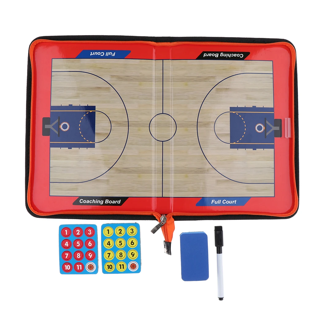 1 Set Professional Artificial Leather Fold-able Magnetic Coaching Board with Magnetic Stylus for Basketball Games Detail Tactics