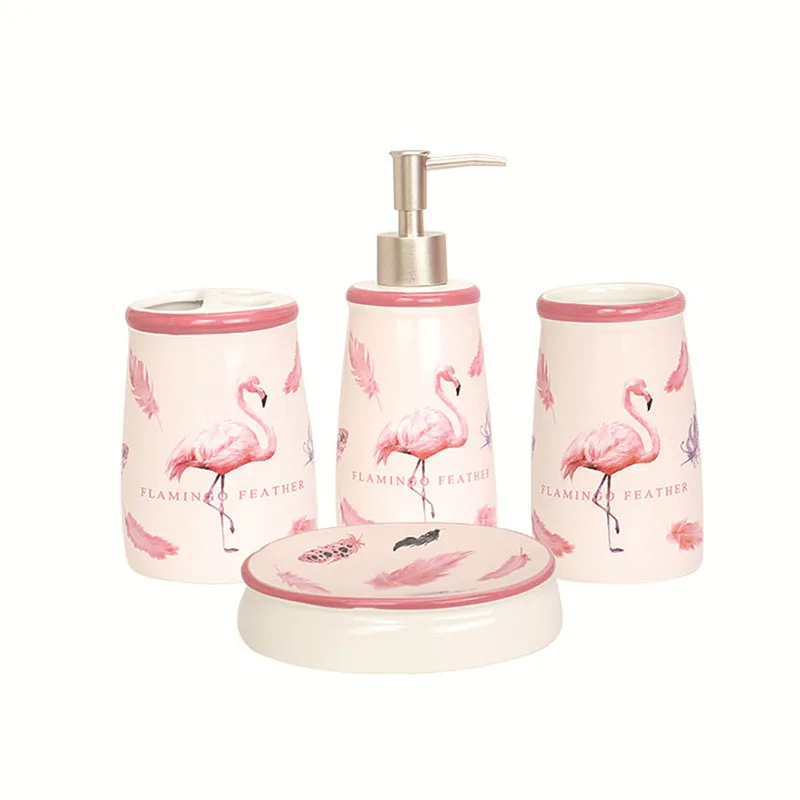 4pcs Bathroom ceramic set flamingo high-end Bathrooms toiletries toothbrush holder soap box Bathrooms accessories wedding gifts 4pcs Bathroom ceramic set flamingo high-end Bathrooms toiletries toothbrush holder soap box Bathrooms accessories wedding gifts