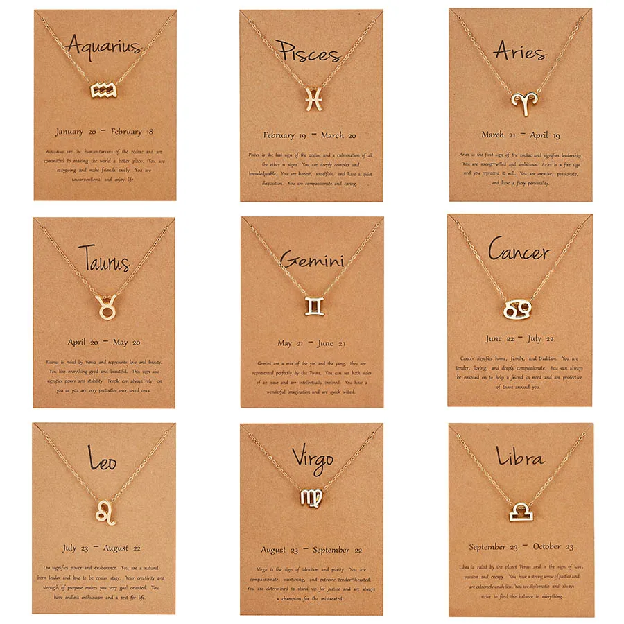 

Rinhoo 12 Constellation Necklace Zodiac Sign necklace with Card Pendant Necklace charm Message Card Birthday Gift for Women Girl
