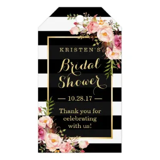 

2x3.5inch Bridal Shower Thank You Pink Floral Stripes Gift Tags