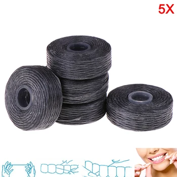 

5Rolls Black Bamboo Charcoal Dental Flosser Built-In Spool Wire 50M Toothpick Flosser Mint Flavor Replacement Core Dental Floss